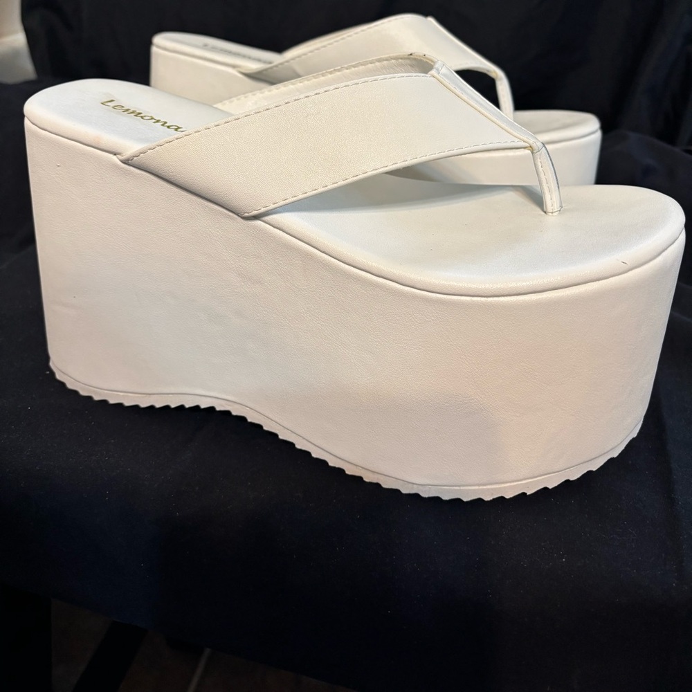 Lemon White Platform Wedge Sandals